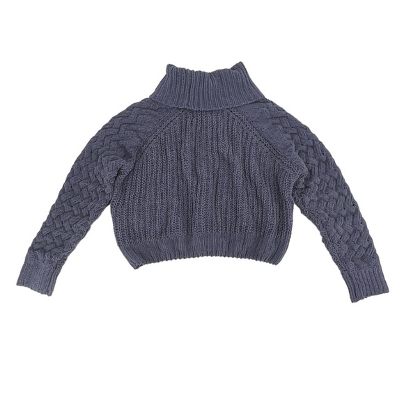 Kendall + Kylie Blue Turtleneck Cable Knit Crop Sweater Size Large Women’s - Picture 3 of 5